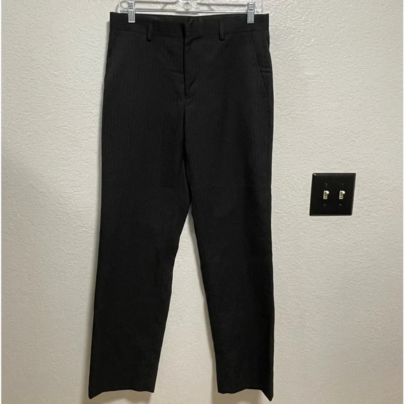 Perry Ellis Portfolio Espresso Brown Grey Pinstripe Trousers 30x32 - Picture 1 of 5